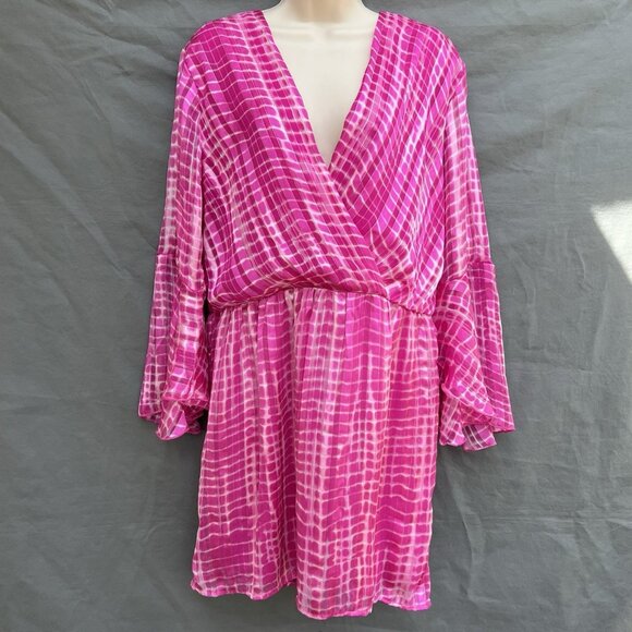 Boston Proper Dresses & Skirts - Boston Proper Pink Sz M Surplice Tie-Dye Summery Boho Country Casual Mini Dress